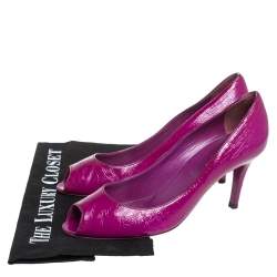 Pre Owned Sergio Rossi Purple Leather Peep Toe Pumps Size 38.5