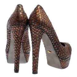 Sergio Rossi Brown Python Leather Platform Pumps Size 38