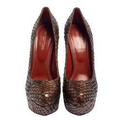 Sergio Rossi Brown Python Leather Platform Pumps Size 38