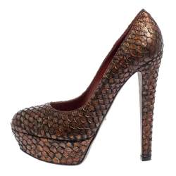 Sergio Rossi Brown Python Leather Platform Pumps Size 38