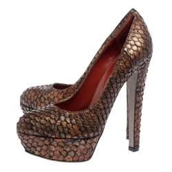 Sergio Rossi Brown Python Leather Platform Pumps Size 38