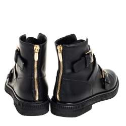 Pre Owned Sergio Rossi Black Leather Seattle Buckle Ankle Boots Size 36