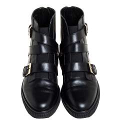 Pre Owned Sergio Rossi Black Leather Seattle Buckle Ankle Boots Size 36