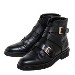 Pre Owned Sergio Rossi Black Leather Seattle Buckle Ankle Boots Size 36