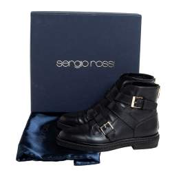 Pre Owned Sergio Rossi Black Leather Seattle Buckle Ankle Boots Size 36