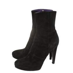 Pre Owned Sergio Rossi Black Suede Platform Ankle Boots Size 41