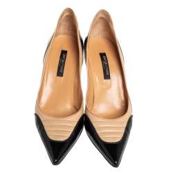 Pre Owned حذاء كعب عالي سيرجيو روسي جلد أسود/بيج مقدمة مدببة مقاس 38