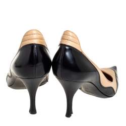 Pre Owned حذاء كعب عالي سيرجيو روسي جلد أسود/بيج مقدمة مدببة مقاس 38