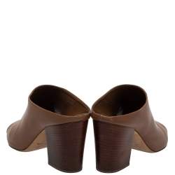 Pre Owned Sergio Rossi Brown Leather Block Heel Peep Toe Slide Sandals Size 40