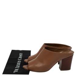 Pre Owned Sergio Rossi Brown Leather Block Heel Peep Toe Slide Sandals Size 40