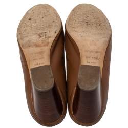 Pre Owned Sergio Rossi Brown Leather Block Heel Peep Toe Slide Sandals Size 40