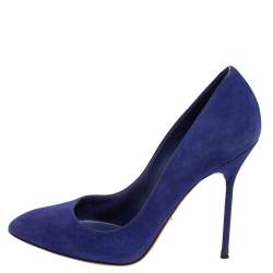 Pre Owned Sergio Rossi Blue Suede Pointed Toe Pumps Size 39
