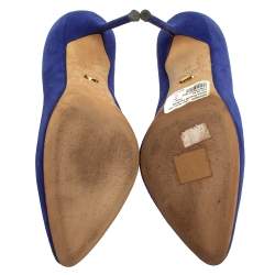 Pre Owned Sergio Rossi Blue Suede Pointed Toe Pumps Size 39
