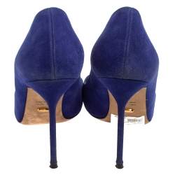 Pre Owned Sergio Rossi Blue Suede Pointed Toe Pumps Size 39