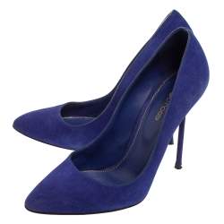 Pre Owned Sergio Rossi Blue Suede Pointed Toe Pumps Size 39