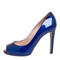 Sergio Rossi Blue Patent Leather Peep Toe Pumps Size 36
