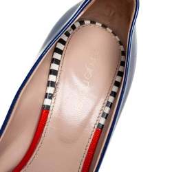 Sergio Rossi Blue Patent Leather Peep Toe Pumps Size 36