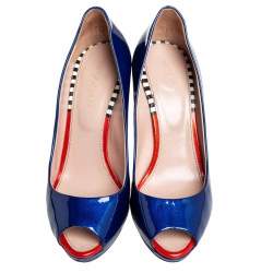 Sergio Rossi Blue Patent Leather Peep Toe Pumps Size 36