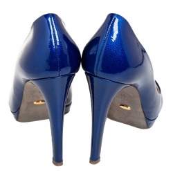 Sergio Rossi Blue Patent Leather Peep Toe Pumps Size 36