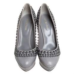 Sergio Rossi Grey Leather Studded Platform Pumps Size 37