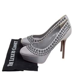 Sergio Rossi Grey Leather Studded Platform Pumps Size 37