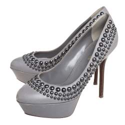Sergio Rossi Grey Leather Studded Platform Pumps Size 37