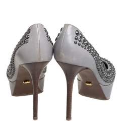 Sergio Rossi Grey Leather Studded Platform Pumps Size 37