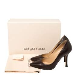 Pre Owned حذاء كعب عالى سيرجيو روسى مقدمة مدببة جلد بنى مقاس 35