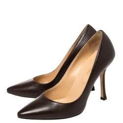 Pre Owned حذاء كعب عالى سيرجيو روسى مقدمة مدببة جلد بنى مقاس 35