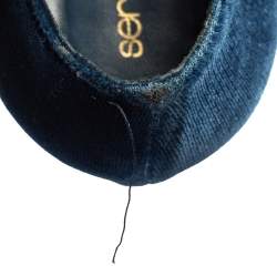 Pre Owned حذاء كعب عالى سيرجيو روسى نعل سميك قطيفة أزرق مقاس 37.5