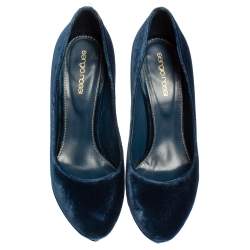 Pre Owned حذاء كعب عالى سيرجيو روسى نعل سميك قطيفة أزرق مقاس 37.5