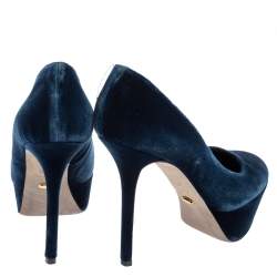 Pre Owned حذاء كعب عالى سيرجيو روسى نعل سميك قطيفة أزرق مقاس 37.5