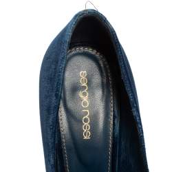 Pre Owned حذاء كعب عالى سيرجيو روسى نعل سميك قطيفة أزرق مقاس 37.5