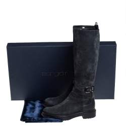 Pre Owned Sergio Rossi Black Suede And Leather Knee Length Boots Size 37