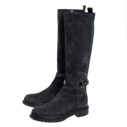 Pre Owned Sergio Rossi Black Suede And Leather Knee Length Boots Size 37