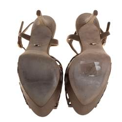 Sergio Rossi Brown Lizard Embossed Cut Out Leather Platform Ankle Strap Sandals Size 39.5