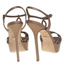 Sergio Rossi Brown Lizard Embossed Cut Out Leather Platform Ankle Strap Sandals Size 39.5