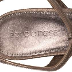 Sergio Rossi Brown Lizard Embossed Cut Out Leather Platform Ankle Strap Sandals Size 39.5