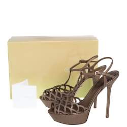 Sergio Rossi Brown Lizard Embossed Cut Out Leather Platform Ankle Strap Sandals Size 39.5