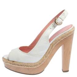 Pre Owned Sergio Rossi Pink/White Leather Espadrille Trim Platform Slingback Sandals Size 36