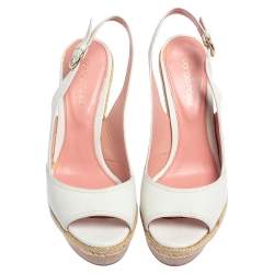 Pre Owned Sergio Rossi Pink/White Leather Espadrille Trim Platform Slingback Sandals Size 36