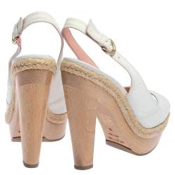 Pre Owned Sergio Rossi Pink/White Leather Espadrille Trim Platform Slingback Sandals Size 36