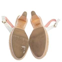Pre Owned Sergio Rossi Pink/White Leather Espadrille Trim Platform Slingback Sandals Size 36