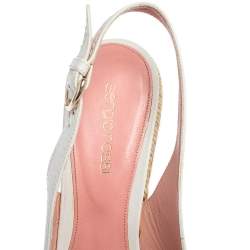 Pre Owned Sergio Rossi Pink/White Leather Espadrille Trim Platform Slingback Sandals Size 36