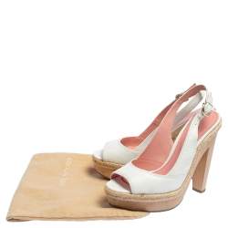 Pre Owned Sergio Rossi Pink/White Leather Espadrille Trim Platform Slingback Sandals Size 36