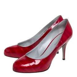 مملوكة مسبقًا حذاء كعب عالي سيرجيو روسي جلد أحمر لامع مقدمة مستديرة مقاس 38.5