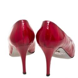 مملوكة مسبقًا حذاء كعب عالي سيرجيو روسي جلد أحمر لامع مقدمة مستديرة مقاس 38.5