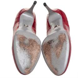 مملوكة مسبقًا حذاء كعب عالي سيرجيو روسي جلد أحمر لامع مقدمة مستديرة مقاس 38.5