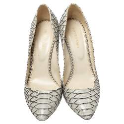 Pre Owned Sergio Rossi White/Black Python Pointed Toe Pumps Size 38.5
