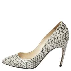 Pre Owned Sergio Rossi White/Black Python Pointed Toe Pumps Size 38.5